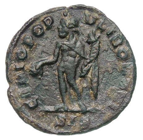 RIC VI Siscia 171a Constantius Chlorus reverse, Genius, wearing modius, nude, chlamys draped over left shoulder, standing ...