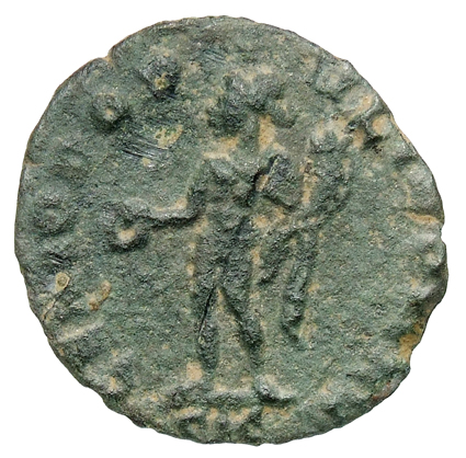 RIC VI Siscia 171b Constantius Chlorus reverse — Genius, wearing modius, nude, chlamys draped over left shoulder, standing...
