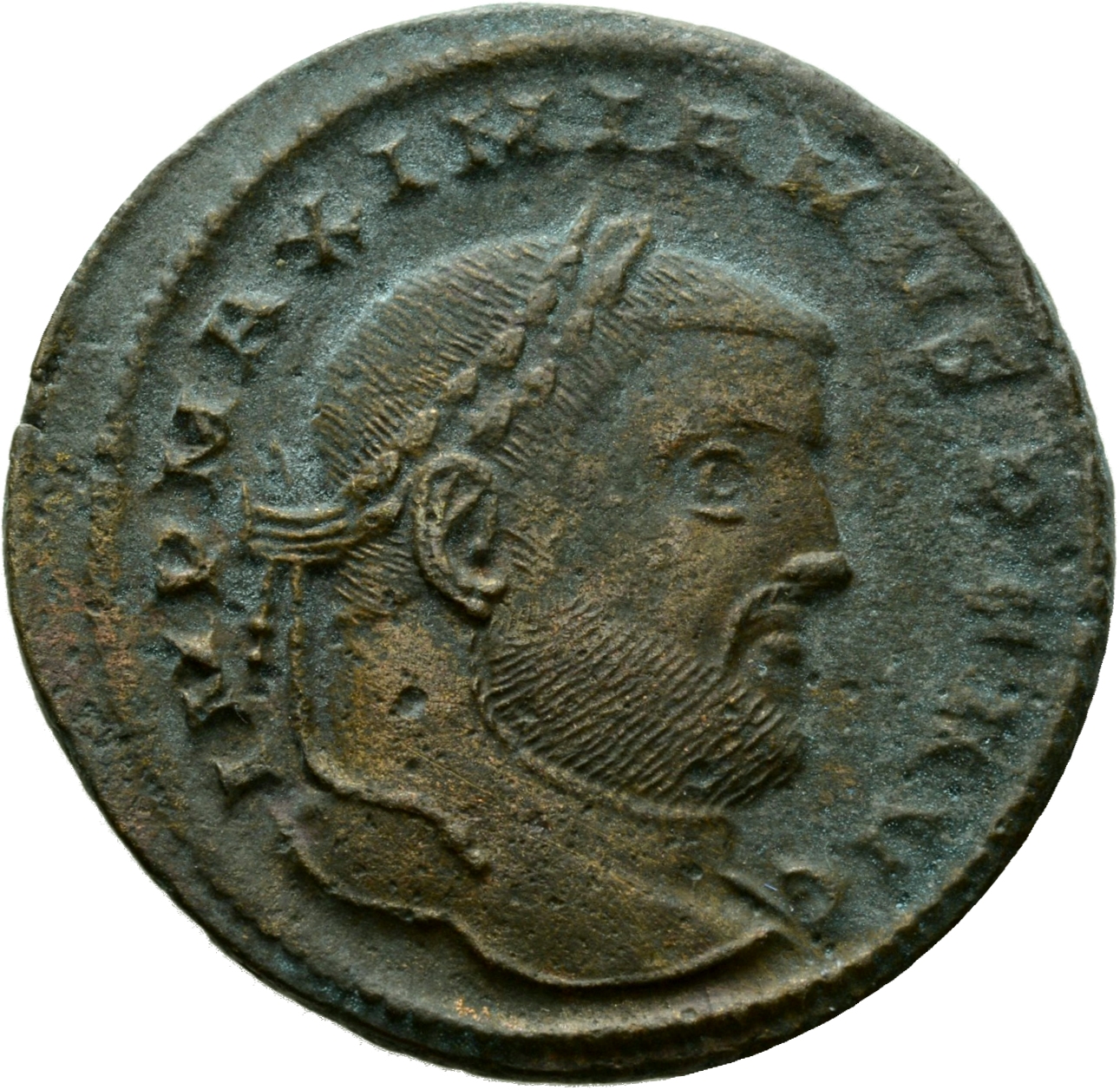 RIC VI Siscia 179b Constantius Chlorus obverse, Head of Galerius, laureate, right