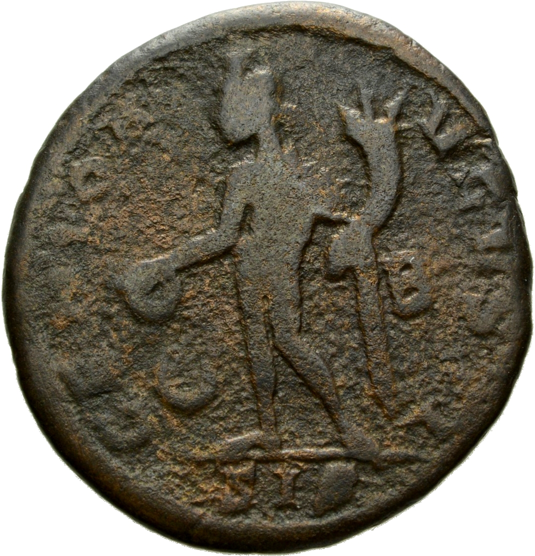 RIC VI Siscia 198a Licinius reverse, Genius, wearing modius, nude, chlamys draped over left shoulder, standing left, holdi...