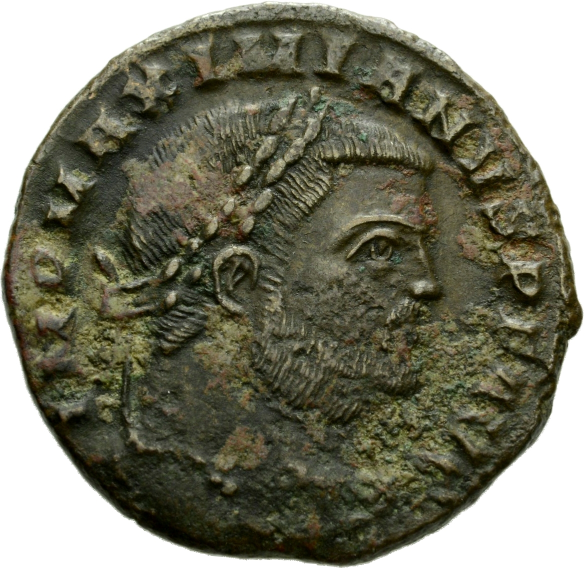 RIC VI Siscia 198a Licinius obverse, Head of Maximian, laureate, right