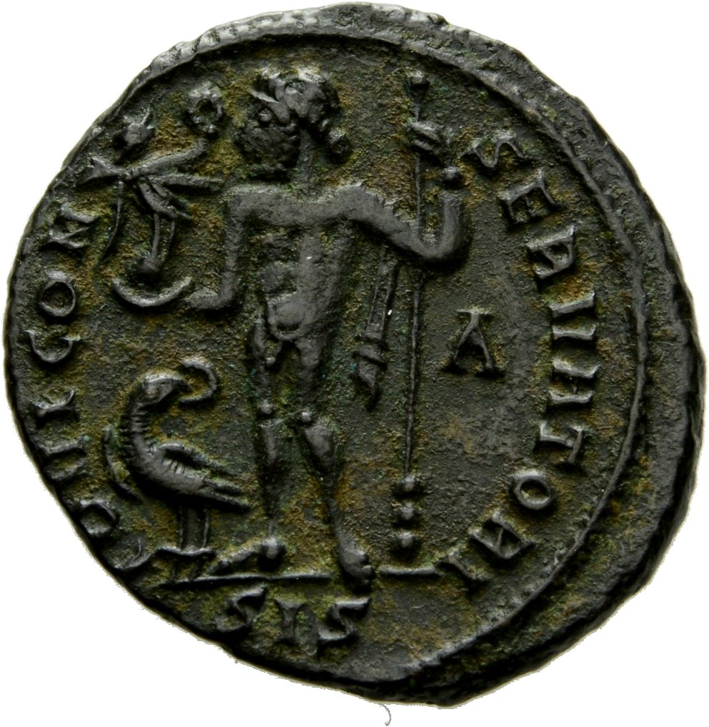 RIC VI Siscia 231a Licinius reverse, Jupiter, chlamys hanging from left shoulder, standing front, head left, holding thund...