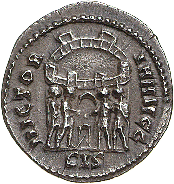 RIC VI Siscia 49 Maximian reverse, Diocletian, Maximian, Constantius Chlorus, and Galerius, draped, sacrificing over tripo...