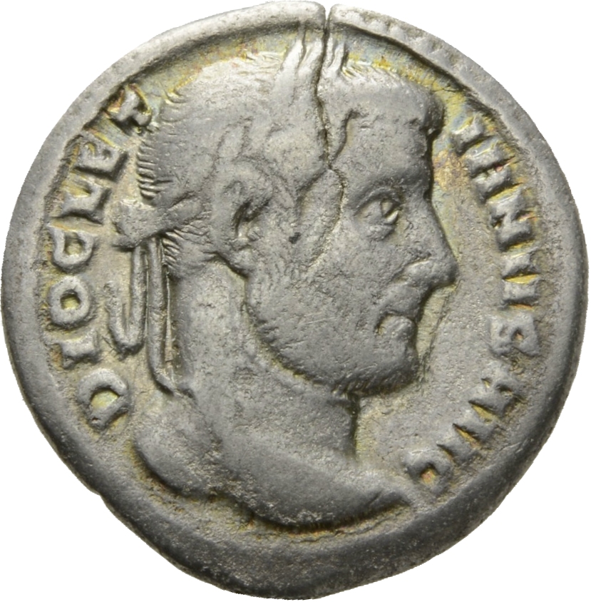 RIC VI Siscia 60a Maximian obverse, Head of Diocletian, laureate, right