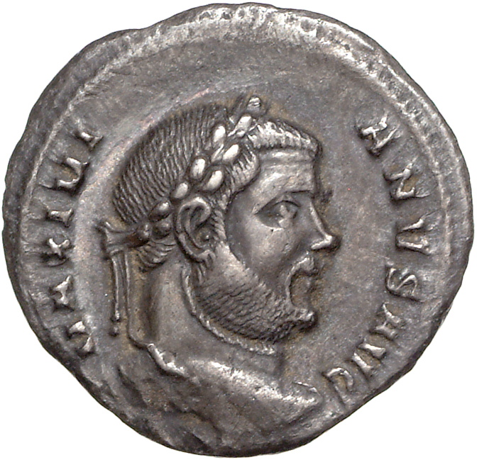 RIC VI Siscia 66b Maximian obverse, Head of Maximian, laureate, right