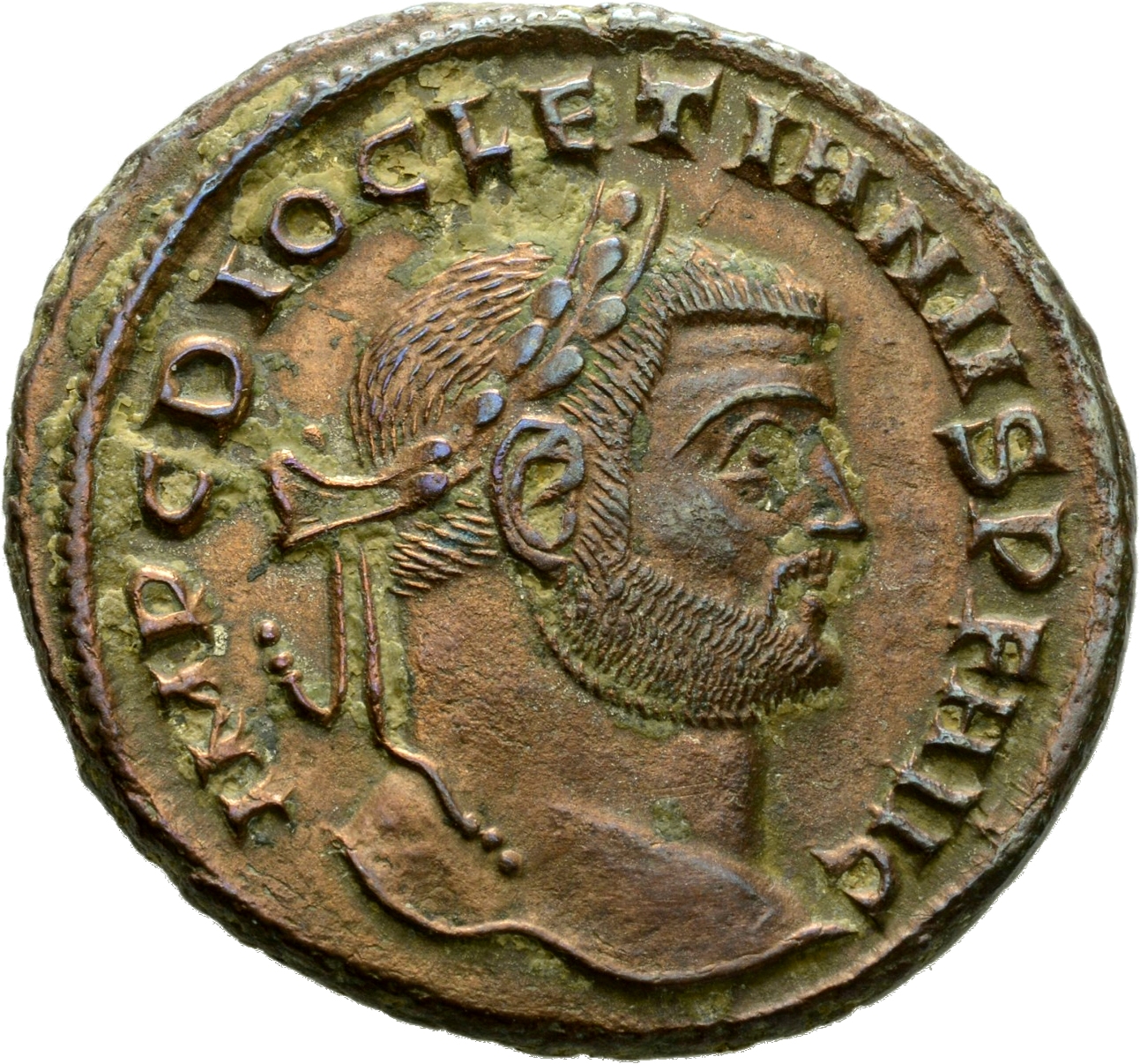 RIC VI Siscia 79a Maximian obverse, Head of Diocletian, laureate, right