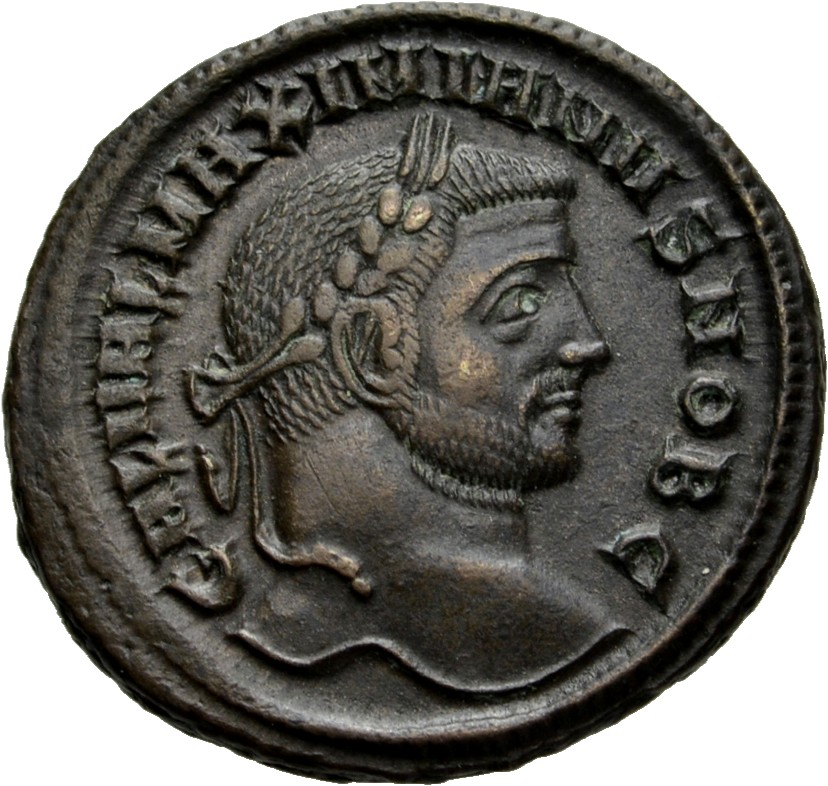 RIC VI Siscia 81b Maximian obverse, Head of Galerius, laureate, right