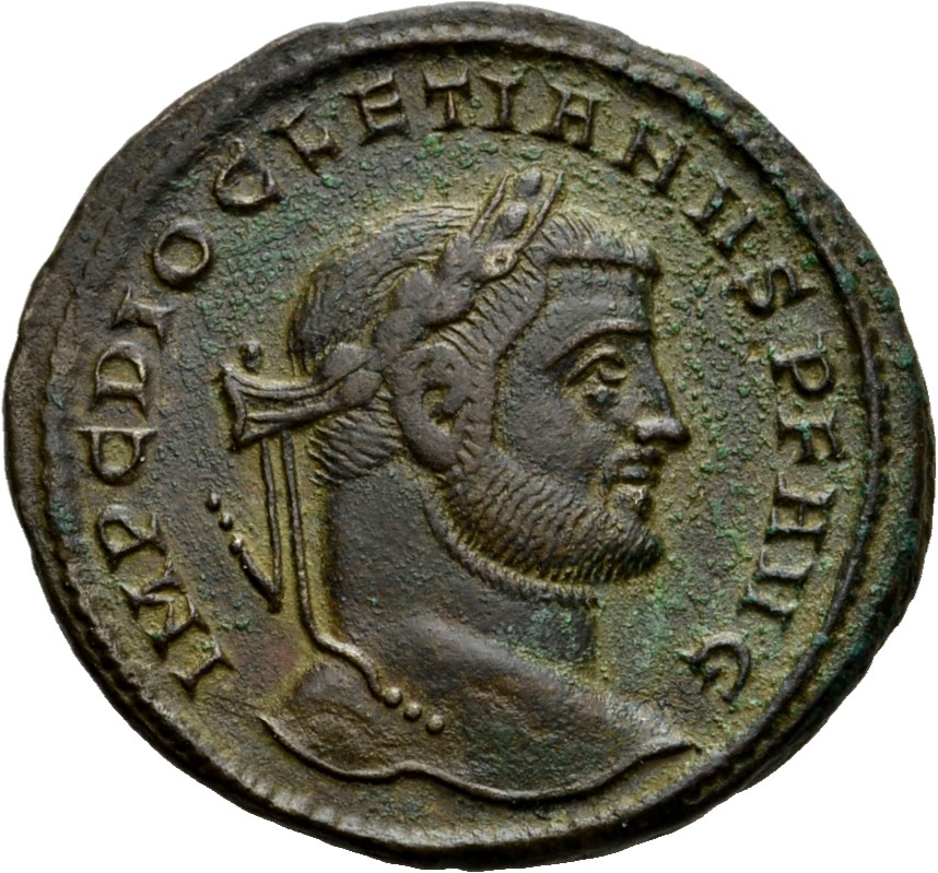 RIC VI Siscia 85a Maximian obverse, Head of Diocletian, laureate, right