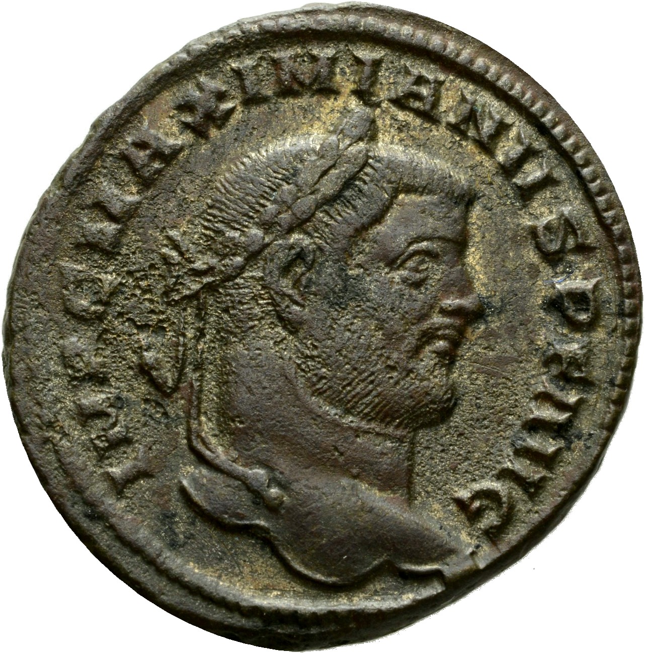 RIC VI Siscia 85b Maximian obverse, Head of Maximian, laureate, right
