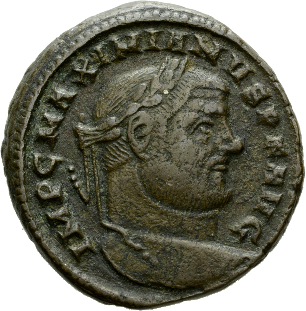 RIC VI Siscia 85b Maximian obverse, Head of Maximian, laureate, right