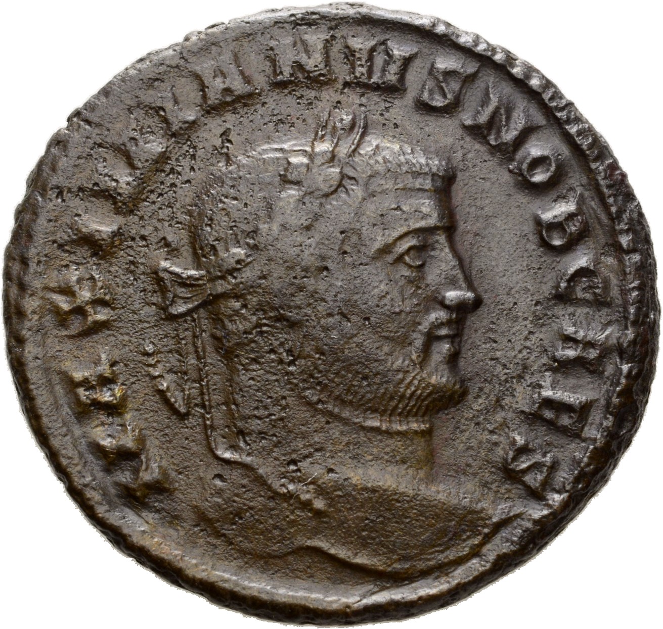 RIC VI Siscia 98b Maximian obverse, Head of Galerius, laureate, right