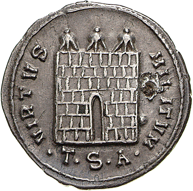 RIC VI Thessalonica 15a Diocletian reverse, Three-turreted gateway, open, no doors