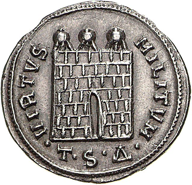RIC VI Thessalonica 15a Diocletian reverse — Three-turreted gateway, open, no doors