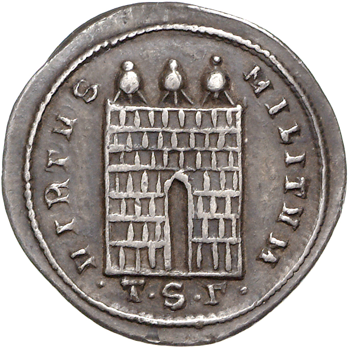 RIC VI Thessalonica 16b Diocletian reverse, Three-turreted gateway, open, no doors