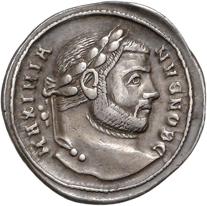 RIC VI Thessalonica 16b Diocletian obverse, Head of Galerius, laureate, right