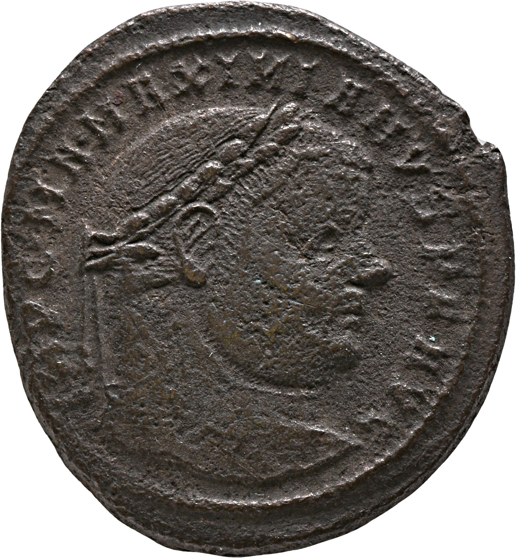 RIC VI Thessalonica 19b Diocletian obverse, Head of Maximian, laureate, right