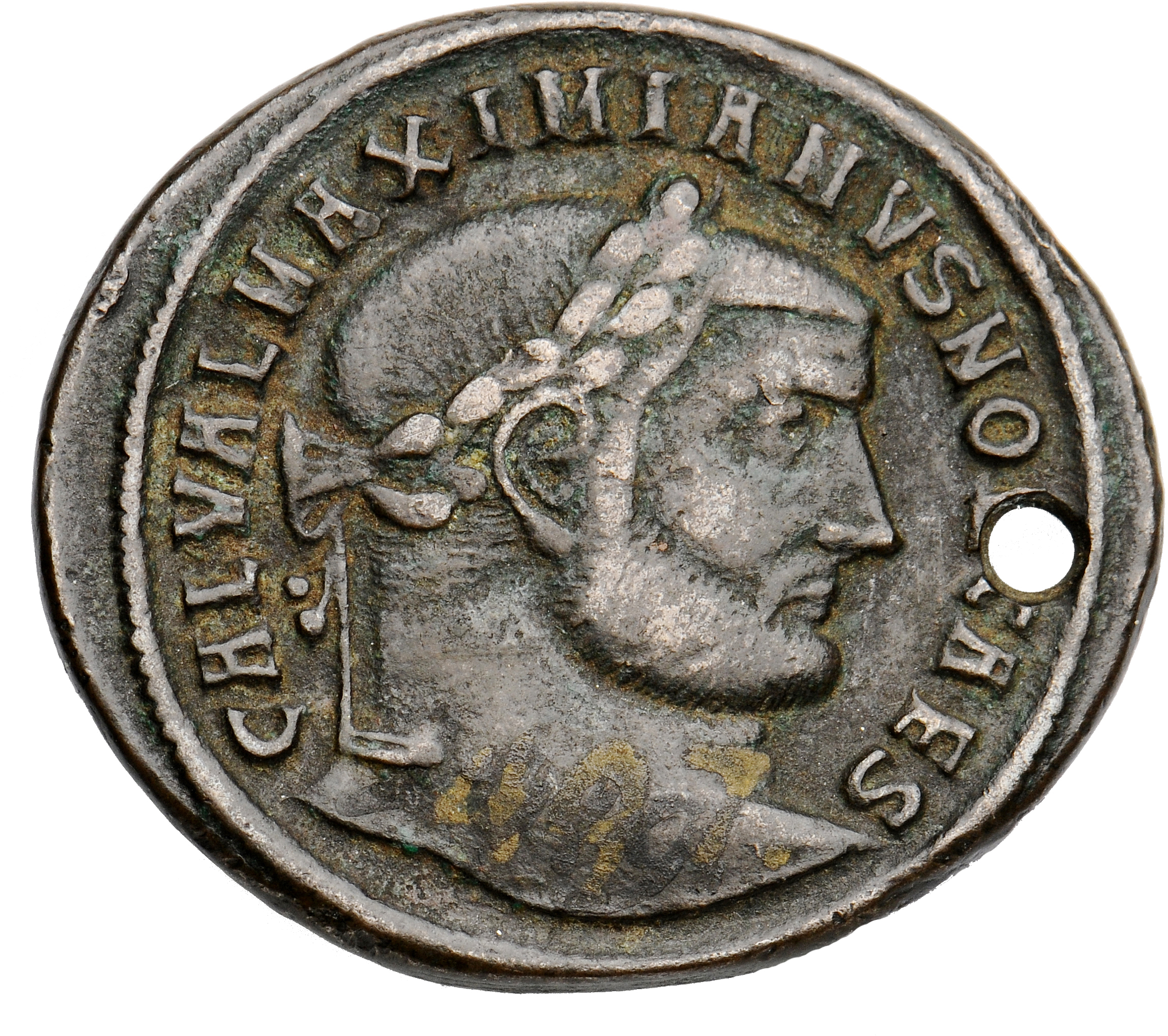 RIC VI Thessalonica 20b Diocletian obverse, Head of Galerius, laureate, right