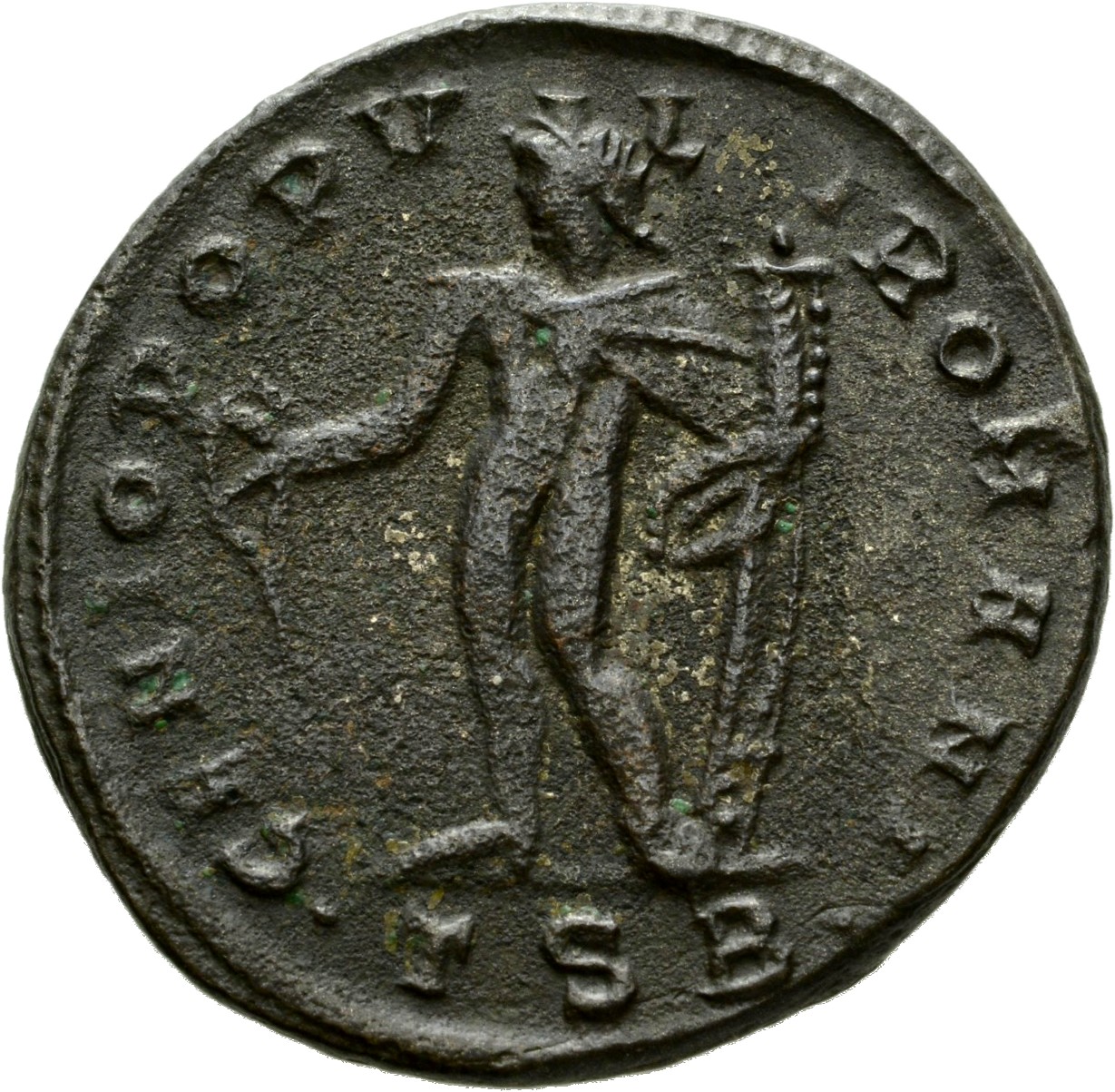 RIC VI Thessalonica 21b Diocletian reverse, Genius, wearing modius, nude, chlamys draped over left shoulder, standing left...