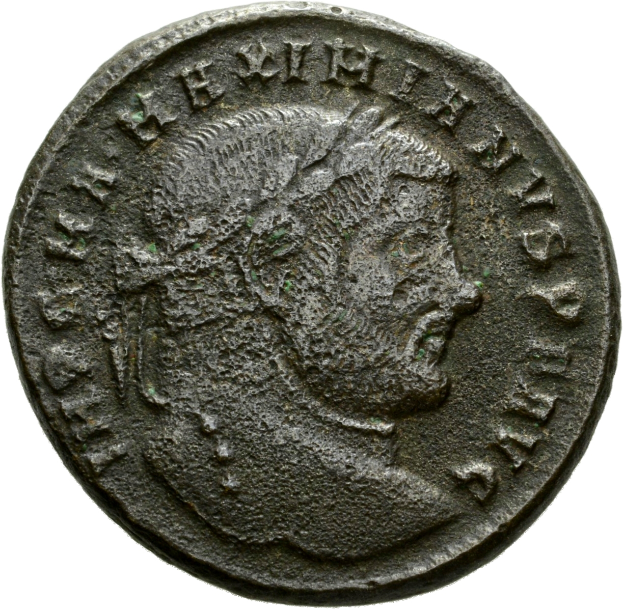 RIC VI Thessalonica 21b Diocletian obverse, Head of Maximian, laureate, right