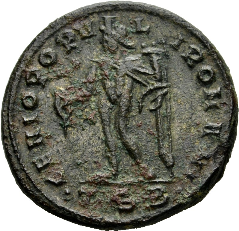 RIC VI Thessalonica 22a Diocletian reverse, Genius, wearing modius, nude, chlamys draped over left shoulder, standing left...
