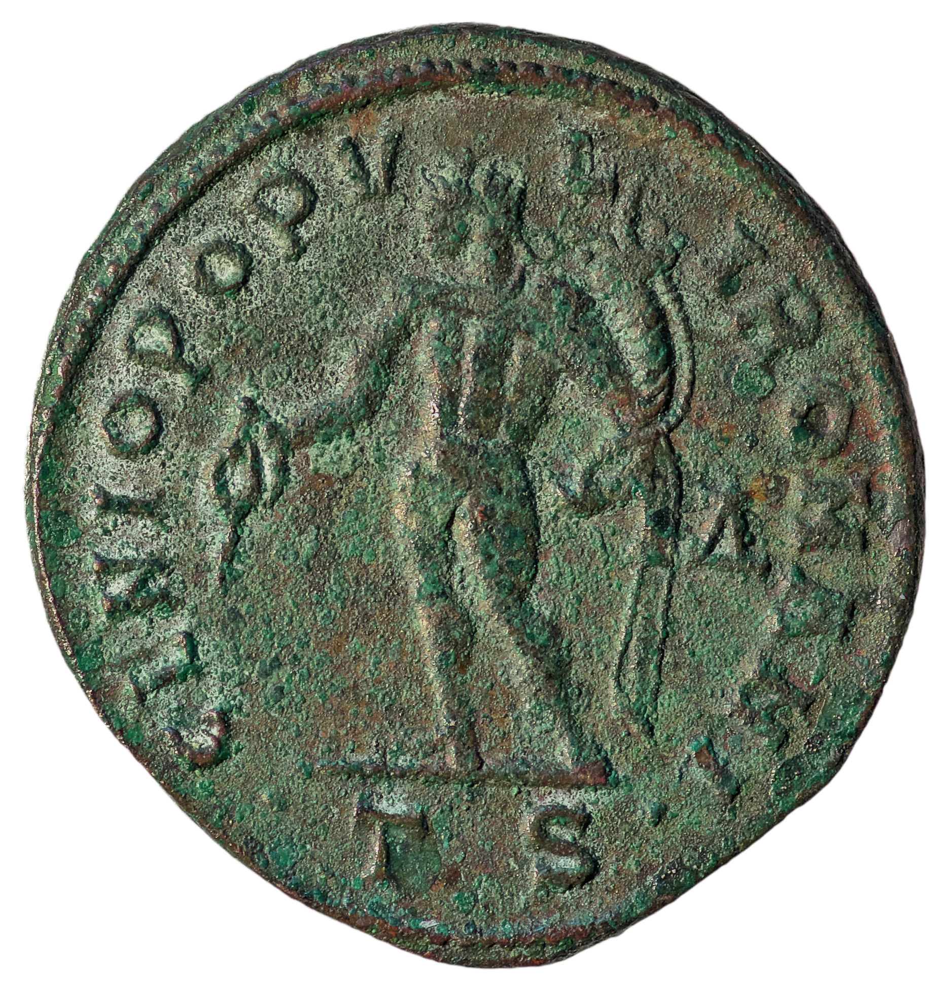 RIC VI Thessalonica 24b Diocletian reverse, Genius, wearing modius, nude, chlamys draped over left shoulder, standing left...