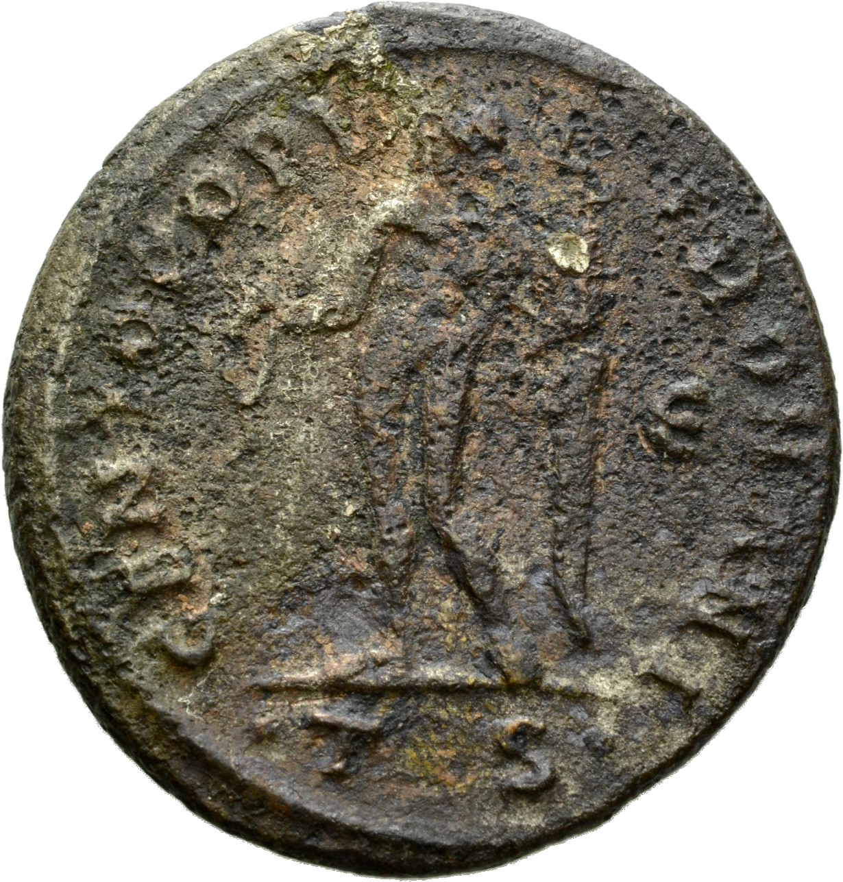 RIC VI Thessalonica 25b Diocletian reverse, Genius, wearing modius, nude, chlamys draped over left shoulder, standing left...