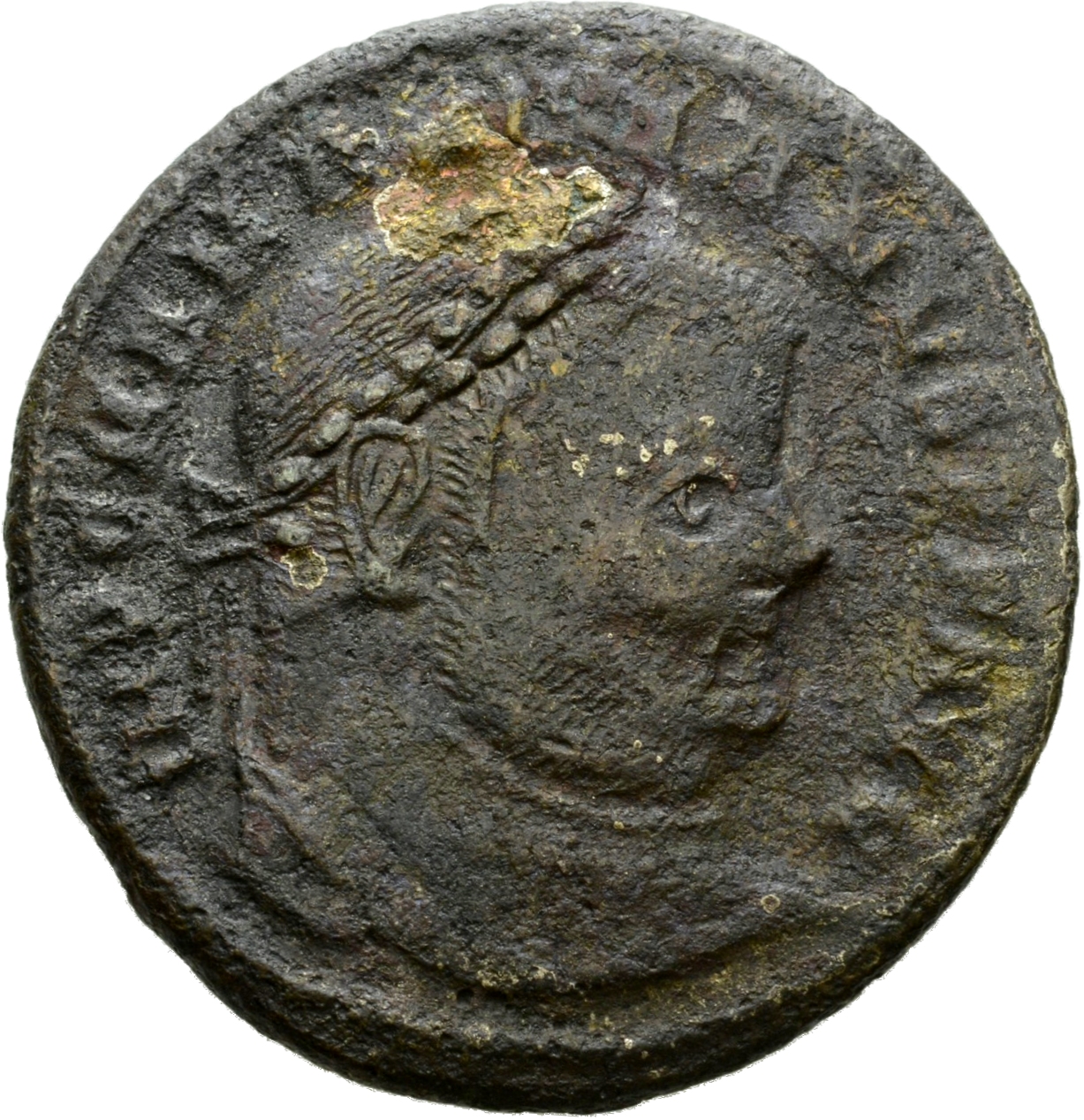 RIC VI Thessalonica 25b Diocletian obverse, Head of Maximian, laureate, right