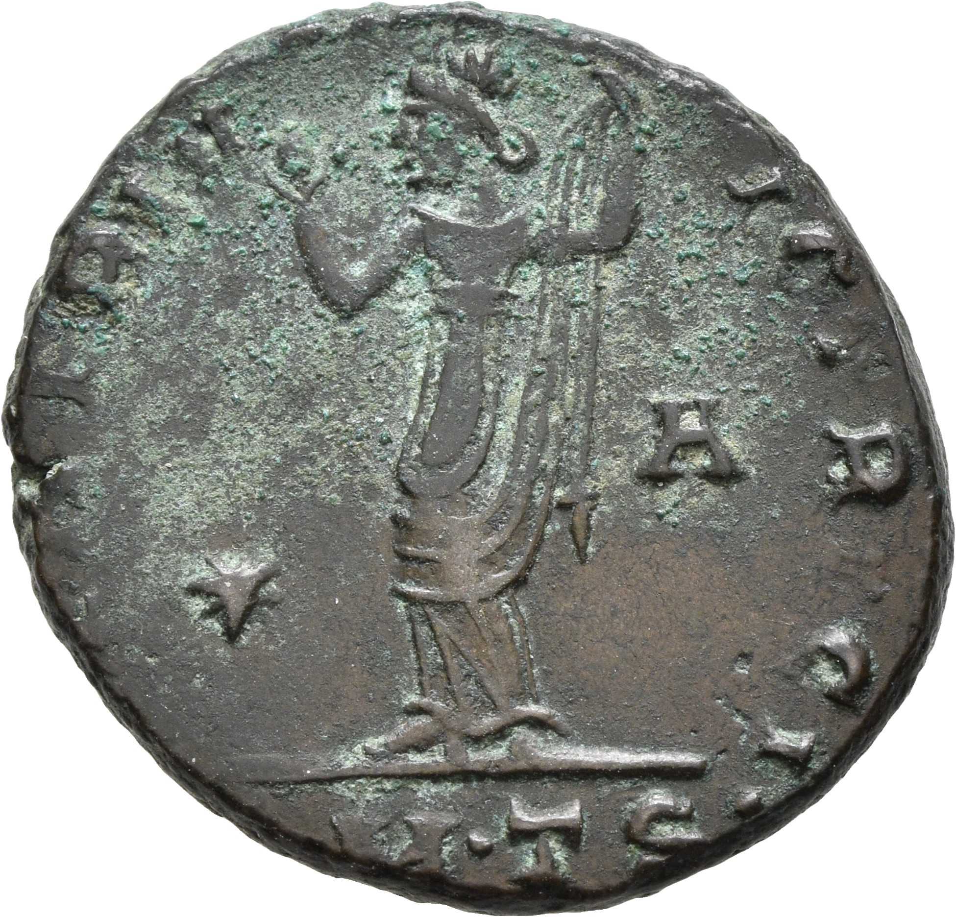 RIC VI Thessalonica 34 Galerius reverse, Venus, draped, standing front, head left, holding up apple with right hand, raisi...