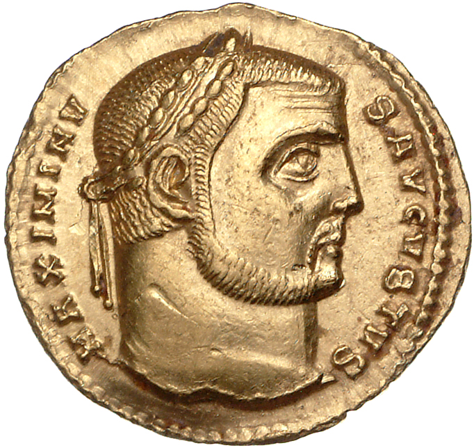 RIC VI Thessalonica 44b Licinius obverse, Head of Maximinus Daia, laureate, right