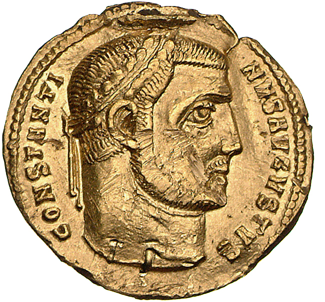 RIC VI Thessalonica 44c Licinius obverse, Head of Constantine I, laureate, right