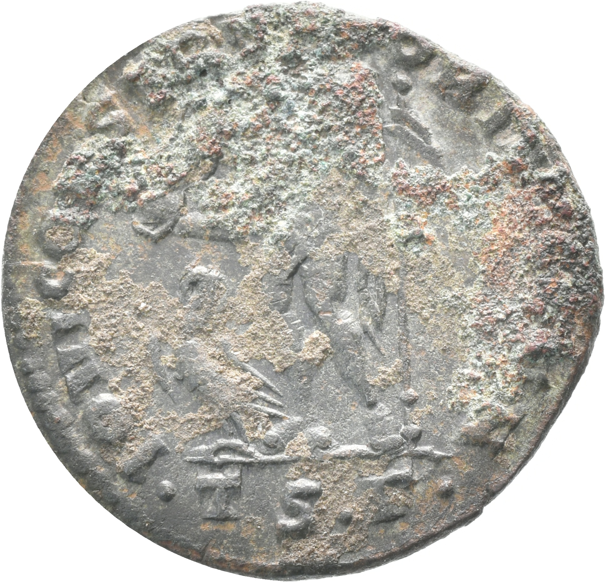 RIC VI Thessalonica 60 Licinius reverse — Jupiter, chlamys draped over left shoulder, standing front, head left, holding V...