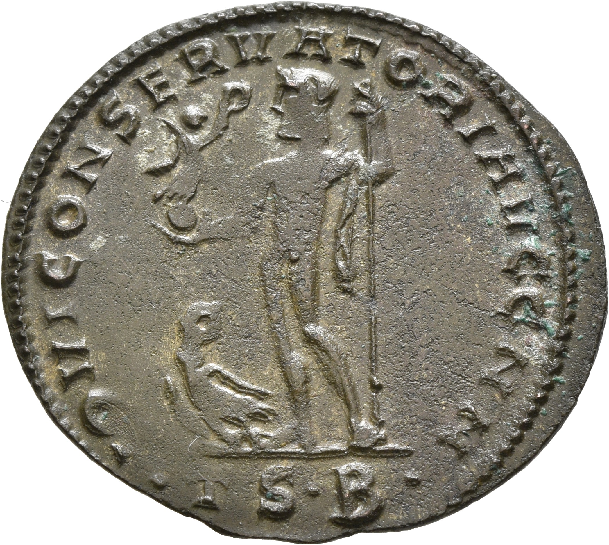 RIC VI Thessalonica 61a Licinius reverse, Jupiter, chlamys draped over left shoulder, standing front, head left, holding V...