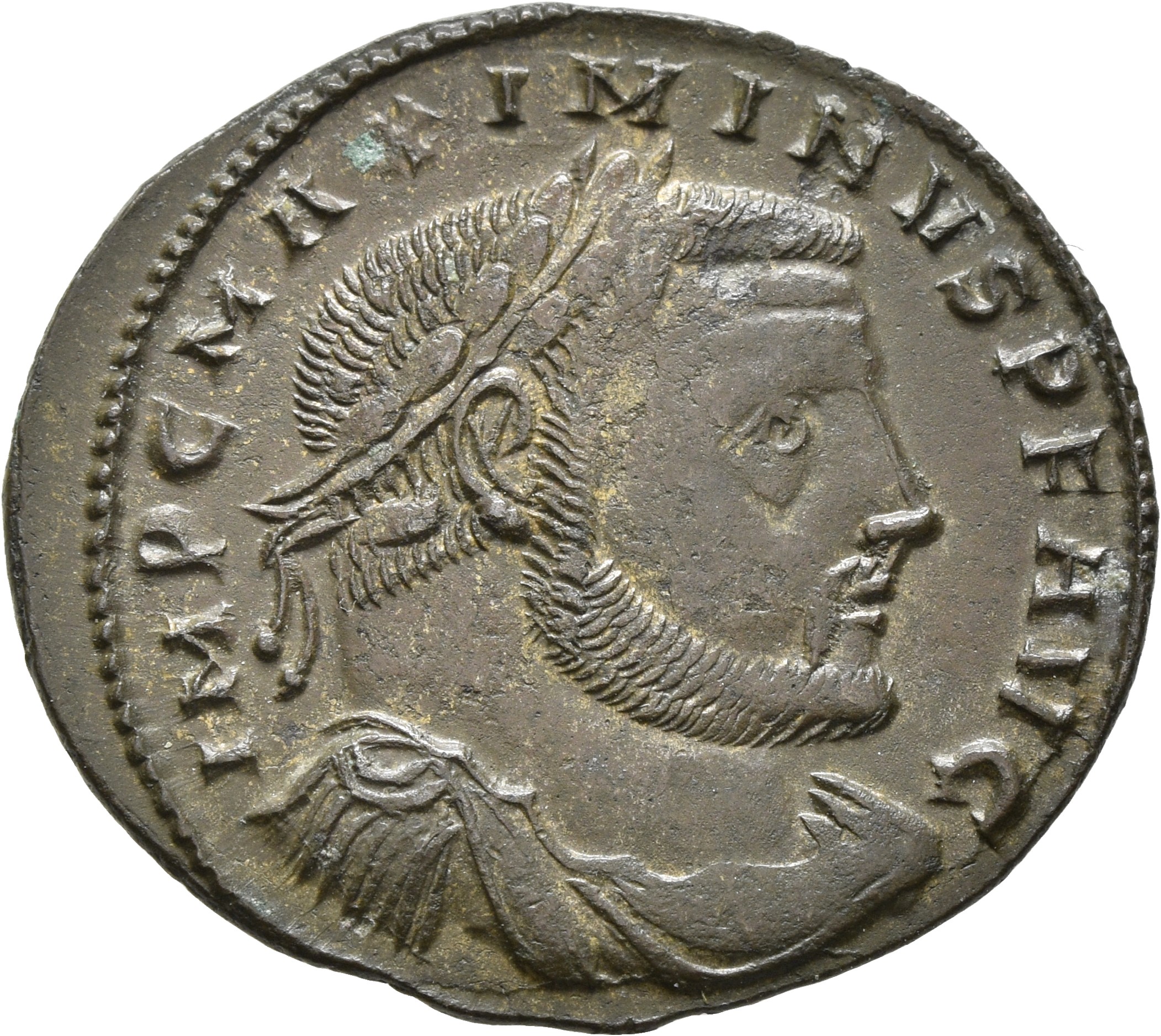 RIC VI Thessalonica 61a Licinius obverse, Bust of Maximinus Daia, laureate, draped, cuirassed, right