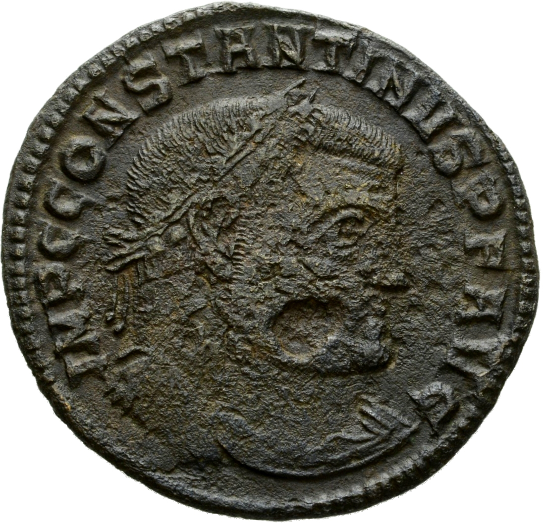 RIC VI Thessalonica 61b Licinius obverse, Bust of Constantine I, laureate, draped, cuirassed, right