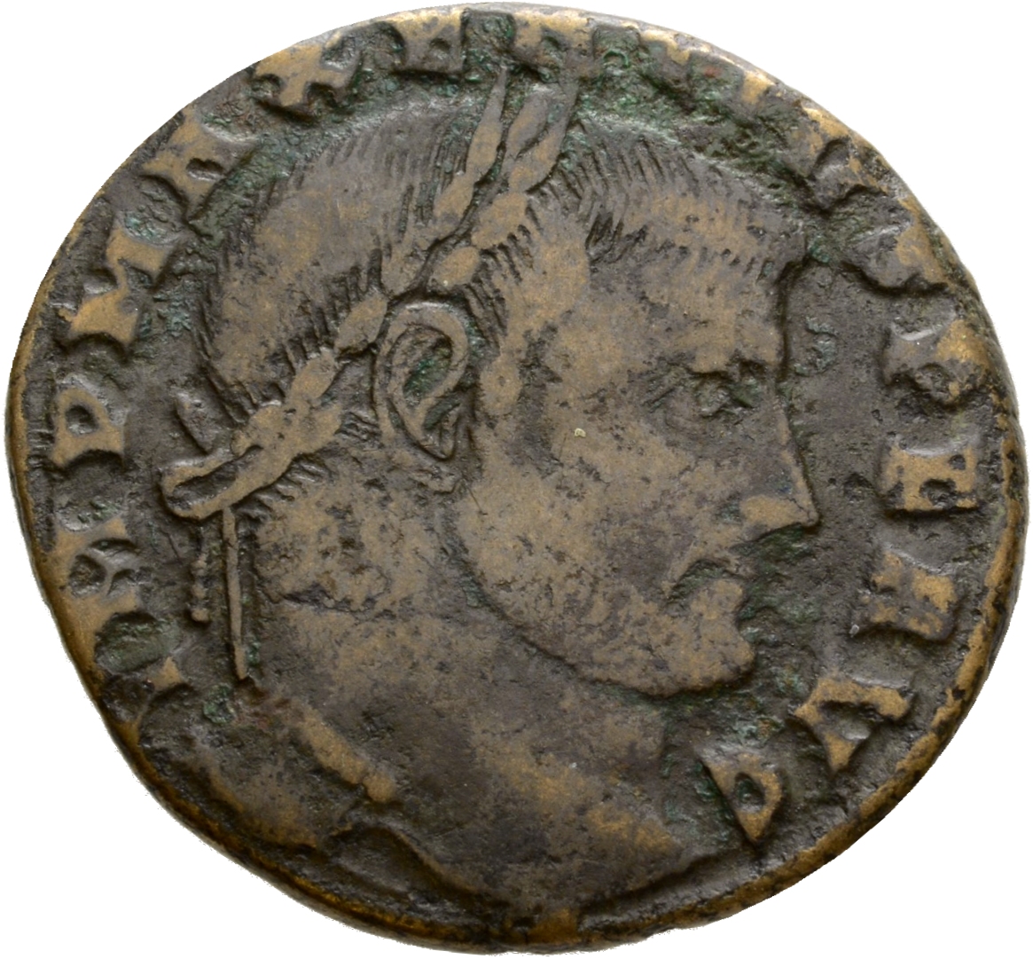 RIC VI Ticinum 106 Maxentius obverse, Head of Maxentius, laureate, right