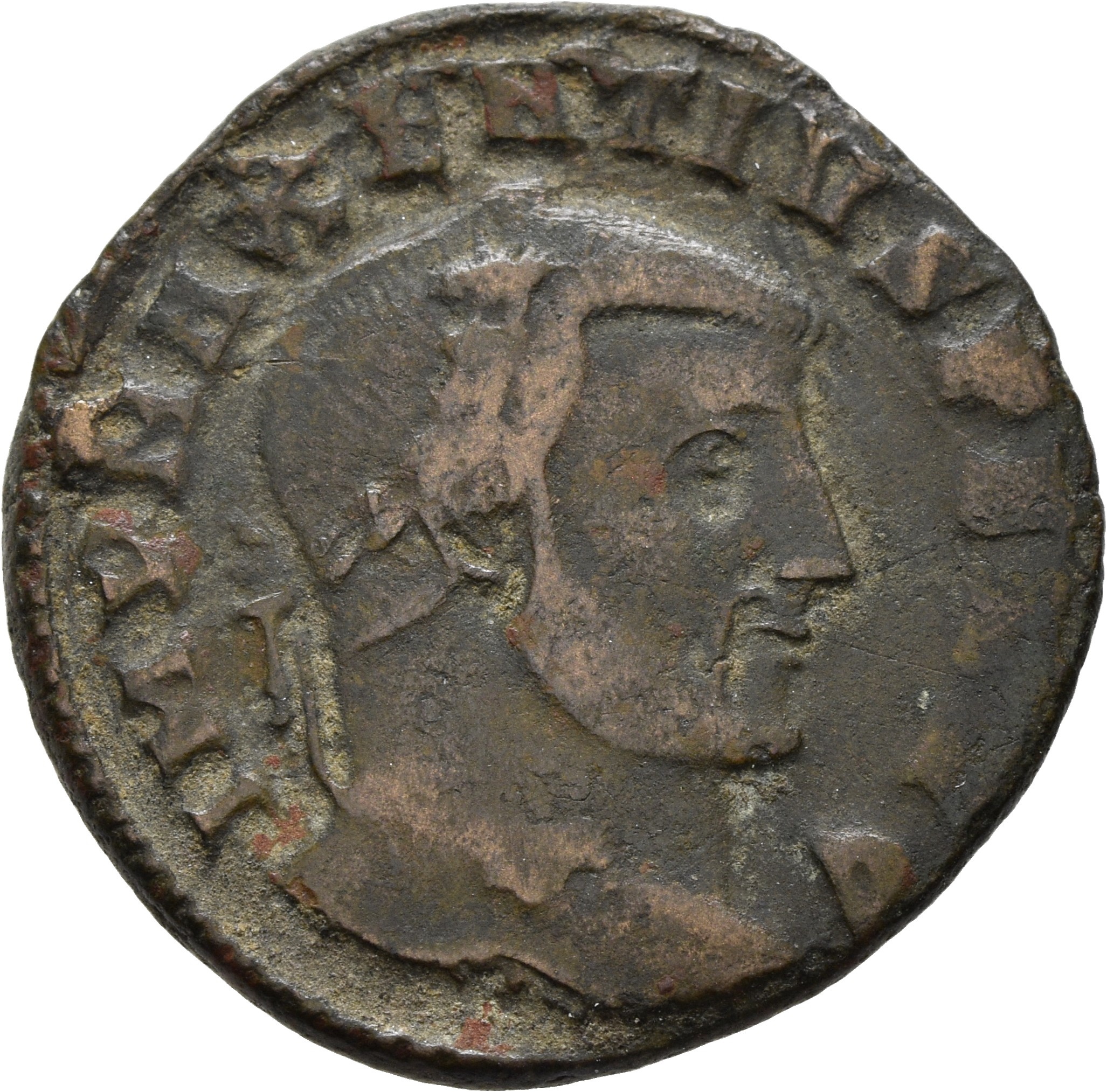 RIC VI Ticinum 108 Maxentius obverse — Head of Maxentius, laureate, right