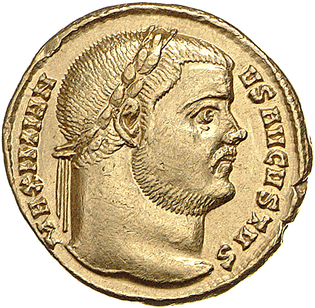 RIC VI Ticinum 11b Maximian obverse, Head of Maximian, laureate, right