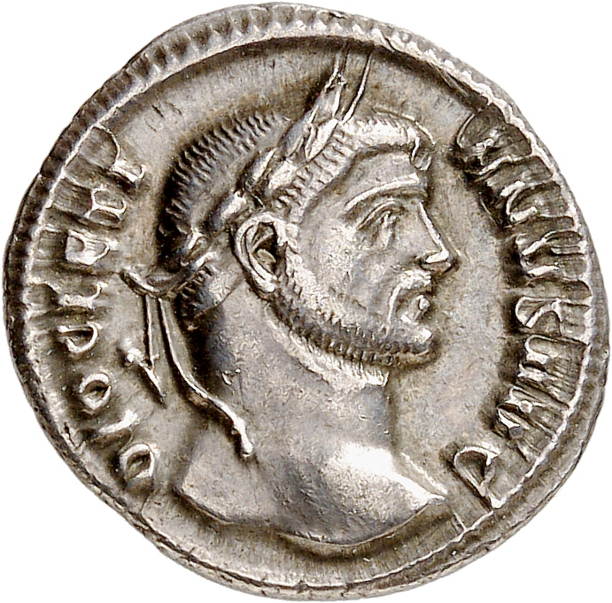 RIC VI Ticinum 12a Maximian obverse, Head of Diocletian, laureate, right