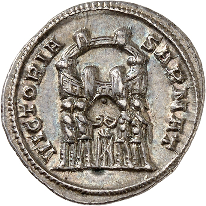 RIC VI Ticinum 12a Maximian reverse, Diocletian, Maximian, Constantius Chlorus, and Galerius, draped, sacrificing over tri...