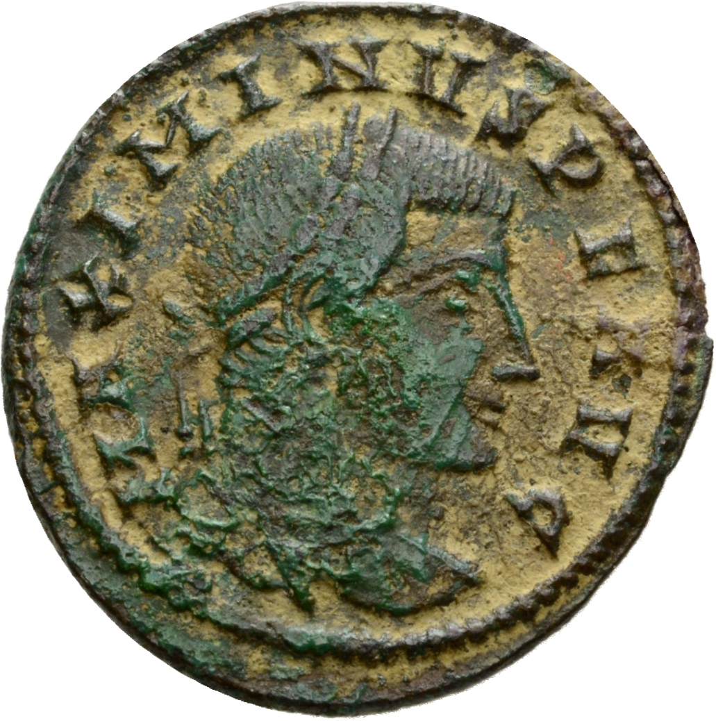 RIC VI Ticinum 130 Constantine I obverse, Head of Maximinus Daia, laureate, right