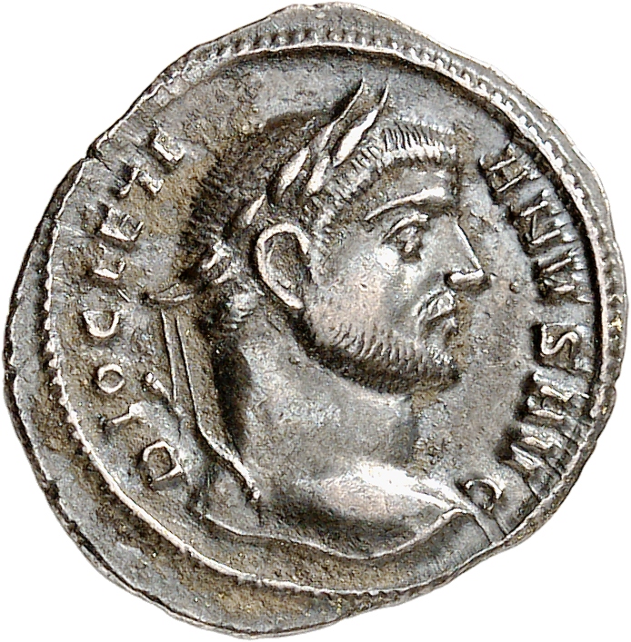 RIC VI Ticinum 14a Maximian obverse, Head of Diocletian, laureate, right