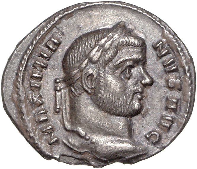 RIC VI Ticinum 16b Maximian obverse, Head of Maximian, laureate, right
