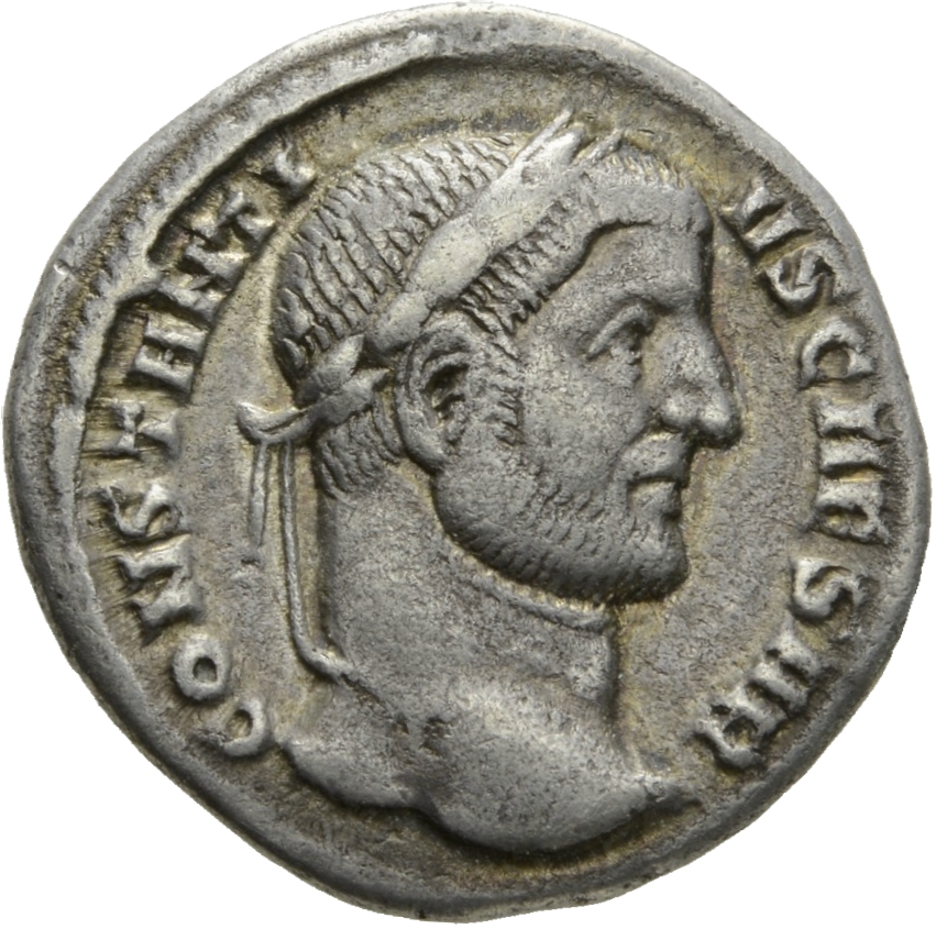 RIC VI Ticinum 17a Maximian obverse, Head of Constantius Chlorus, laureate, right