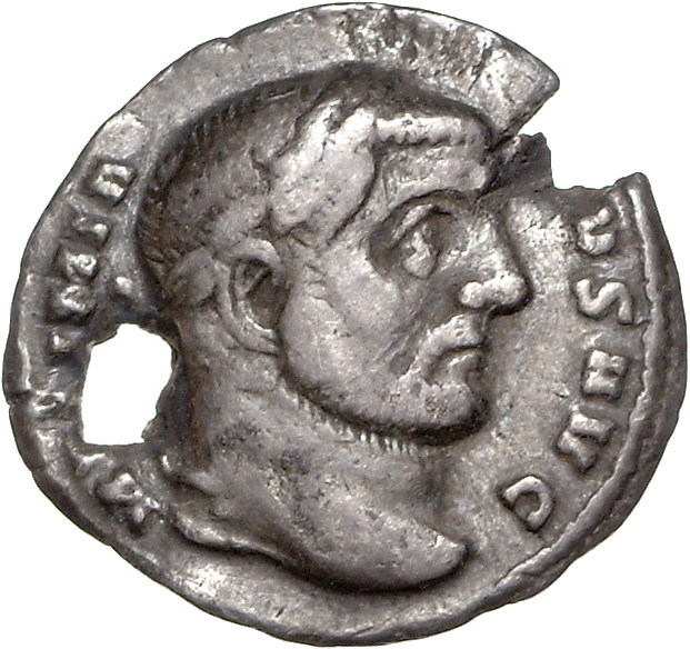 RIC VI Ticinum 20b Maximian obverse, Head of Maximian, laureate, right