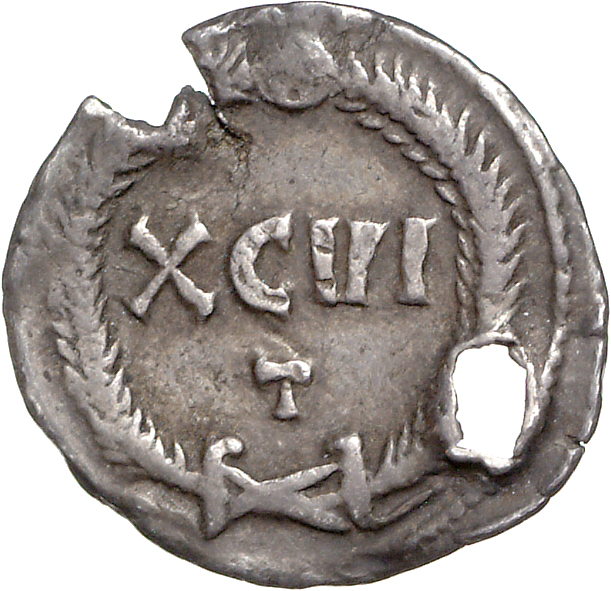 RIC VI Ticinum 20b Maximian reverse, XCVI/T within a wreath