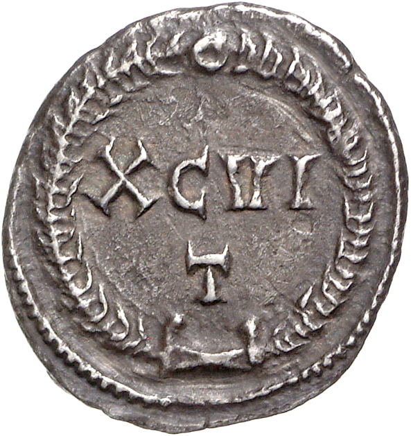 RIC VI Ticinum 21b Maximian reverse, XCVI/T within a wreath