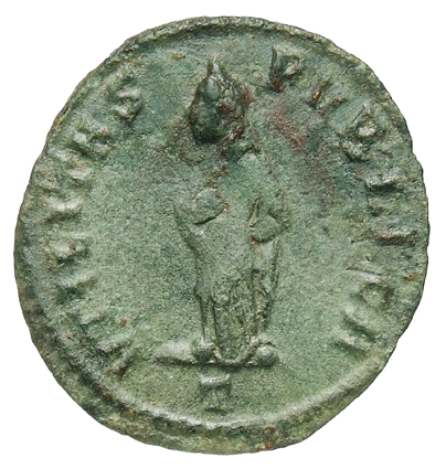 RIC VI Ticinum 27a Maximian reverse, Utilitas, draped, standing front, head left, holding her hands in drapery