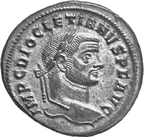 RIC VI Ticinum 29a Maximian obverse, Head of Diocletian, laureate, right