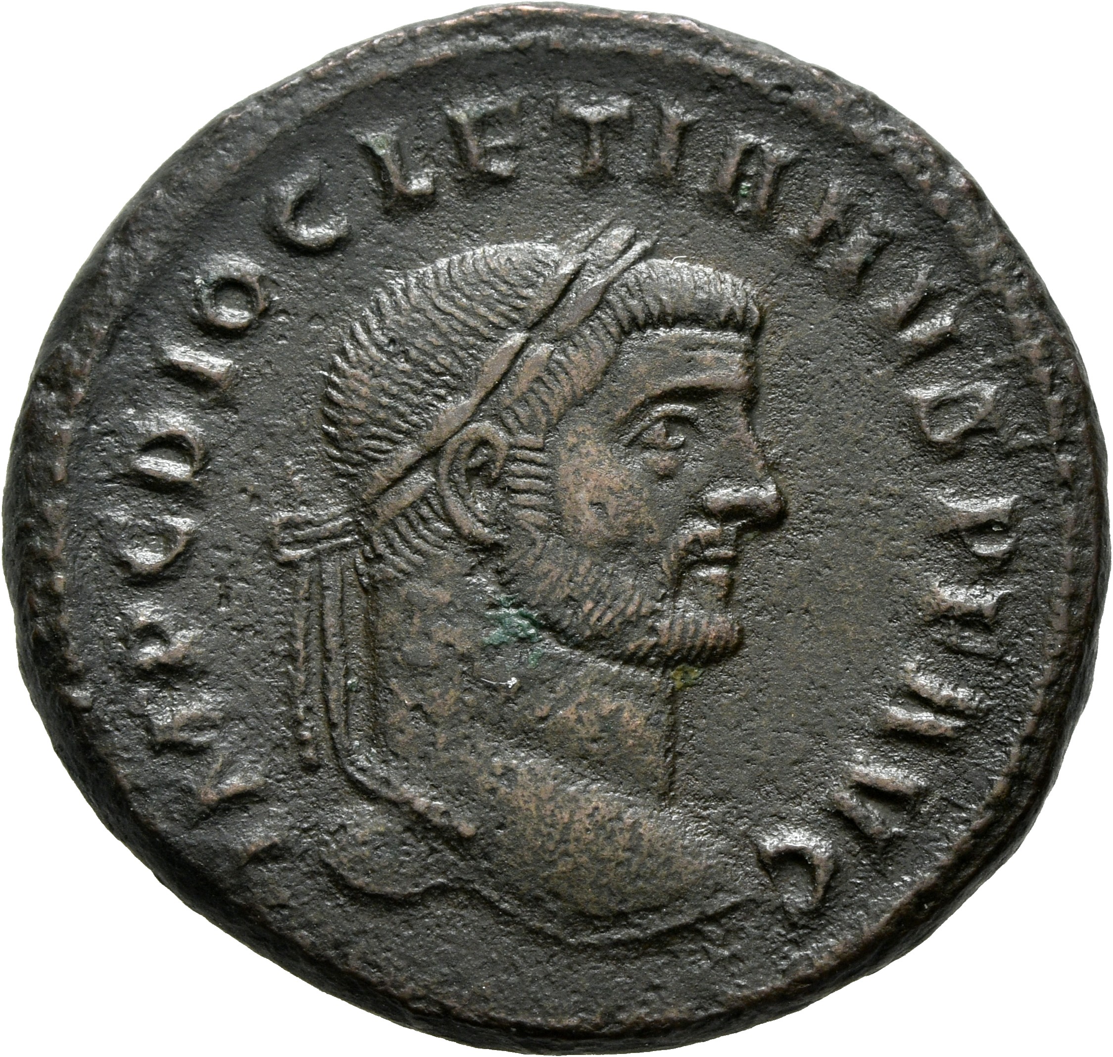 RIC VI Ticinum 31a Maximian obverse, Head of Diocletian, laureate, right