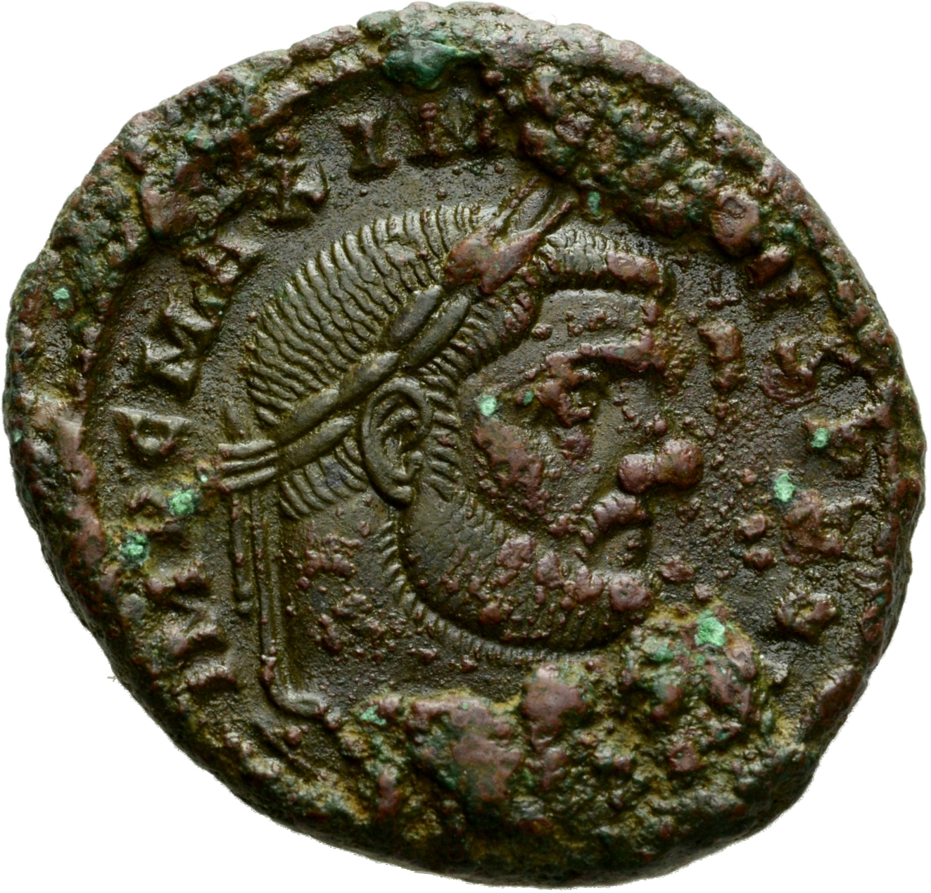 RIC VI Ticinum 33b Maximian obverse, Head of Maximian, laureate, right